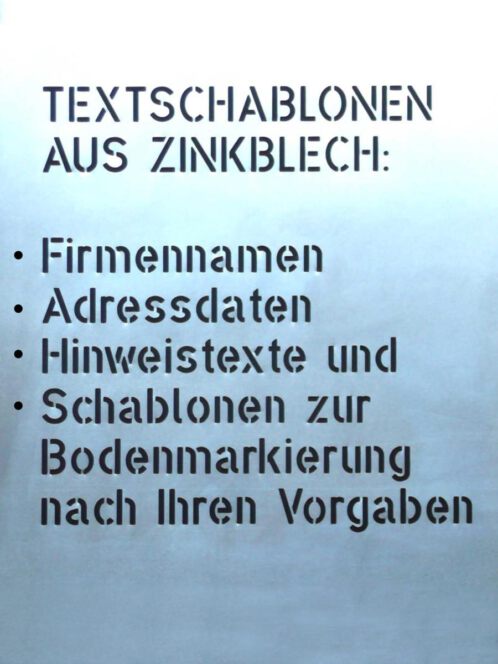 Textschablonen Zinkblech