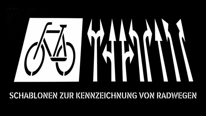 Piktogramm-Schablone Radweg und Pfeile